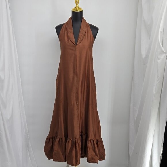 Nikita Mhaisaikar Brown Dress Elegant Brown Halter Maxi Dress Size 8 - Picture 3 of 14